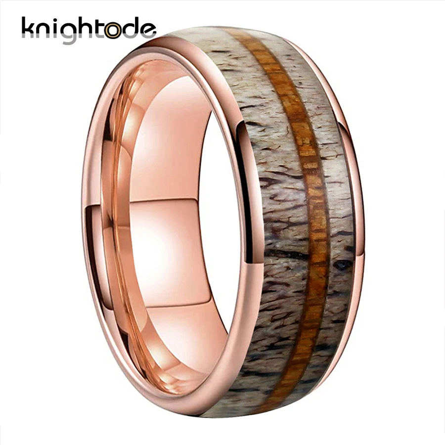 

Кольцо из карбида вольфрама для мужчин и женщин, удобное полированное обручальное кольцо с инкрустацией оленем КоА, 4 цвета, 8 мм