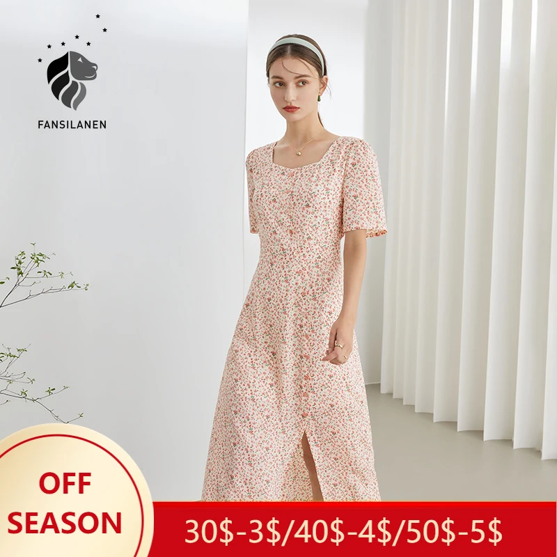 FSLE Office Lady Chiffon Crushed Flower Dress Women Summer New Gentle Wind Split Square Neck A-line High Waist Long Dress
FSLE Office Lady Chiffon Crushed Flower Dress Women Summer New Gentle Wind Split Square Neck A-line High Waist Long Dress