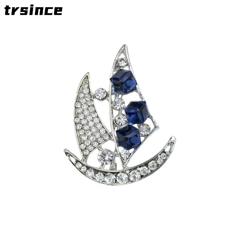 

Creative Sailing Brooch Men's Women's Suits Collar Pin High-end Crystal Corsage Trend Shirts Brooches Personality Neckline Pins