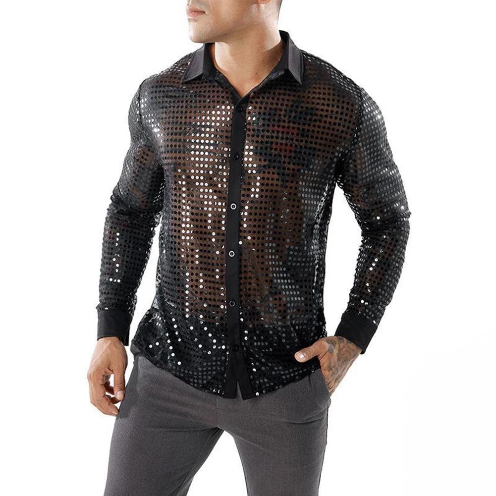 Mens New Hot Sparkly Sequins Party Dance Shirts Retro 70s Disco Nightclub Shirt Long Sleeved High Quality Slim Fitting Punk Tops
Mens New Hot Sparkly Sequins Party Dance Shirts Retro 70s Disco Nightclub Shirt Long Sleeved High Quality Slim Fitting Punk Tops