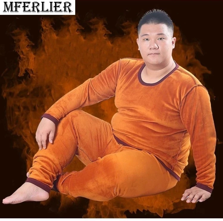 Зимнее мужское теплое термобелье размера плюс 9XL 150 кг, хлопковые флисовые топы и брюки, Мягкое хлопковое нижнее белье с длинным рукавом 54