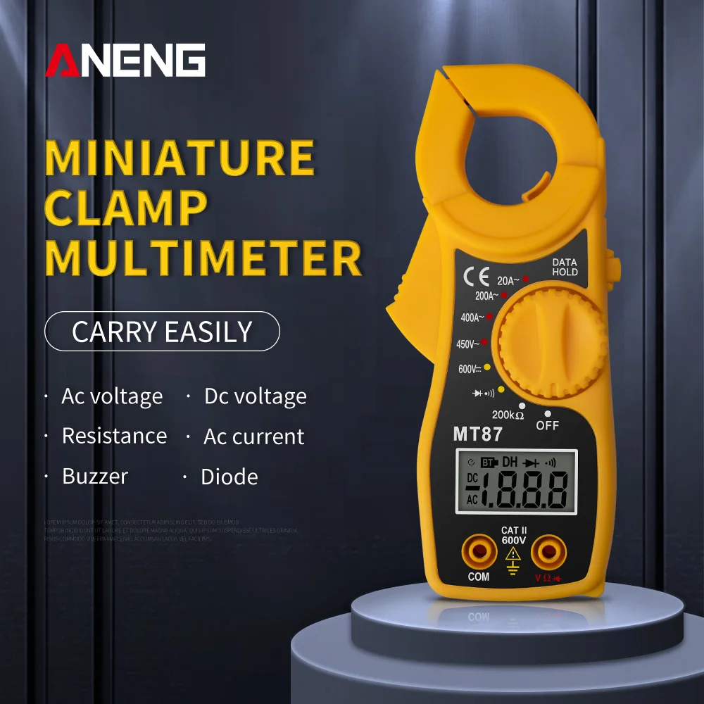 ANENG MT87 Digital Clamp Meter 1999 Counts DC/AC Multimeter Ammeter Voltage Tester NCV Ohm Tester High Precision LCD Display
ANENG MT87 Digital Clamp Meter 1999 Counts DC/AC Multimeter Ammeter Voltage Tester NCV Ohm Tester High Precision LCD Display