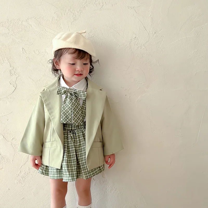 Children Clothes Spring Autumn Girls Coat Suit Baby Dress Korea Cotton Plaid Turn Down Collar Sets Clothes for Kids Baby Girls
Children Clothes Spring Autumn Girls Coat Suit Baby Dress Korea Cotton Plaid Turn Down Collar Sets Clothes for Kids Baby Girls