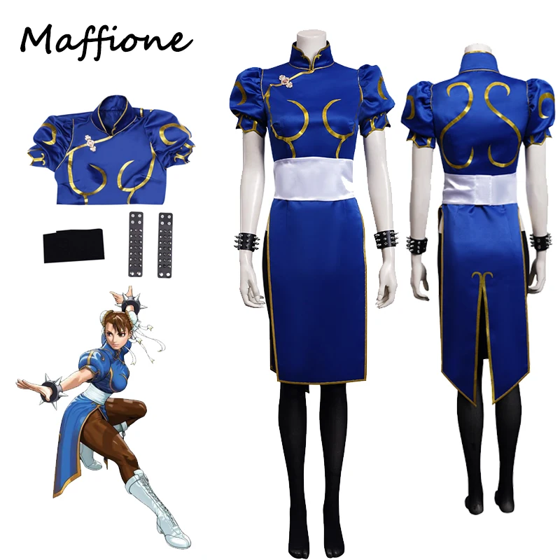 Chun Li Cosplay Dress Costume Game SF Role Play Blue Skirts Outfit Women Full Set Female Halloween Party Disguise Suit For Lady
Chun Li Cosplay Dress Costume Game SF Role Play Blue Skirts Outfit Women Full Set Female Halloween Party Disguise Suit For Lady