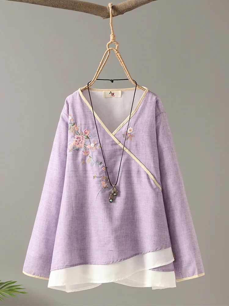 Women Blouse Retro Cotton and Linen V-neck Embroidered Button-Down Shirt 2022 New Literary Loose Tea Clothes Tops Women
Women Blouse Retro Cotton and Linen V-neck Embroidered Button-Down Shirt 2022 New Literary Loose Tea Clothes Tops Women
