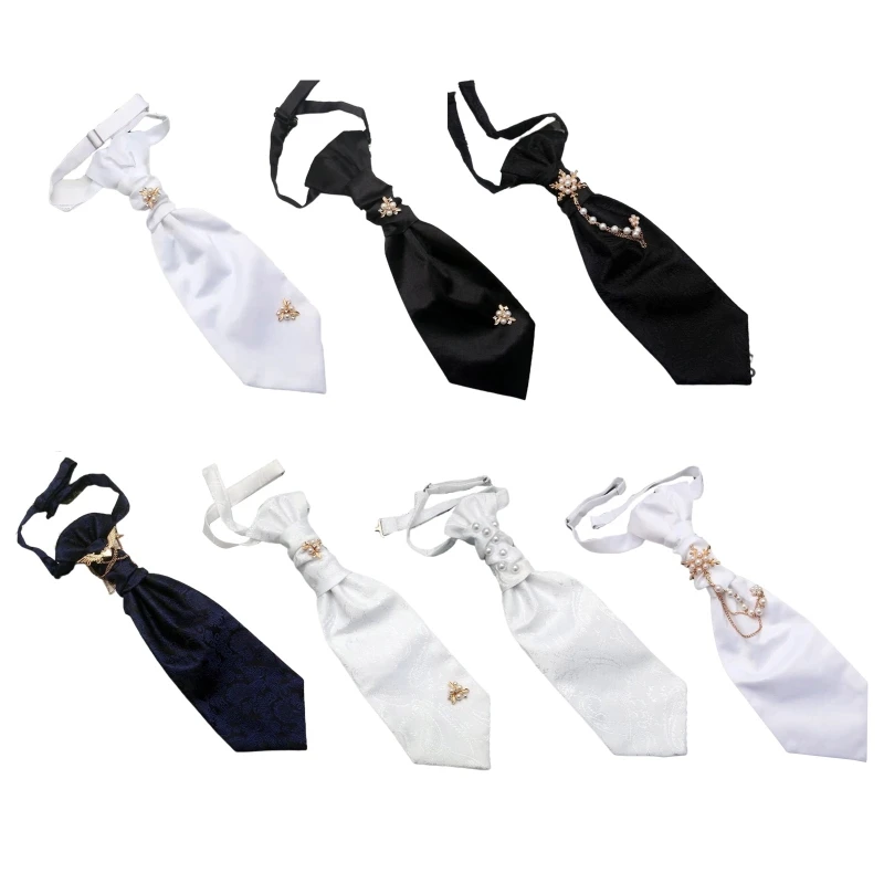 

Q39C Men Groom Wedding Suit Solid Paisley Necktie Pearl Metal Wing Chain Vintage Bowtie Evening Party Shirt Jewelry Bow Tie