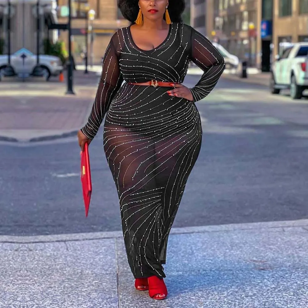 4XL 5XL Plus Size Dresses for African Ladies Black Diamond Full Sleeve Bodycon High Waisted Round Neck Ankle Length Elegant Big 
4XL 5XL Plus Size Dresses for African Ladies Black Diamond Full Sleeve Bodycon High Waisted Round Neck Ankle Length Elegant Big