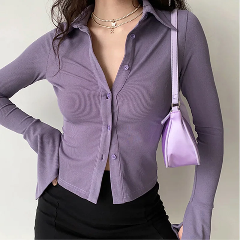 Blouses Polo Lapel Single-breasted Flared Collar Solid Sleeve Shirt Five-color Women's Slim Long-sleeve Casual Streetwear Top
Blouses Polo Lapel Single-breasted Flared Collar Solid Sleeve Shirt Five-color Women's Slim Long-sleeve Casual Streetwear Top