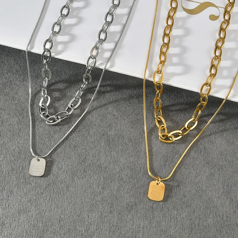 Stainless Steel Necklaces Square Letters Temperament Pendants Chain Collar Fashion Double Necklace For Women Girl Jewelry Gift
Stainless Steel Necklaces Square Letters Temperament Pendants Chain Collar Fashion Double Necklace For Women Girl Jewelry Gift