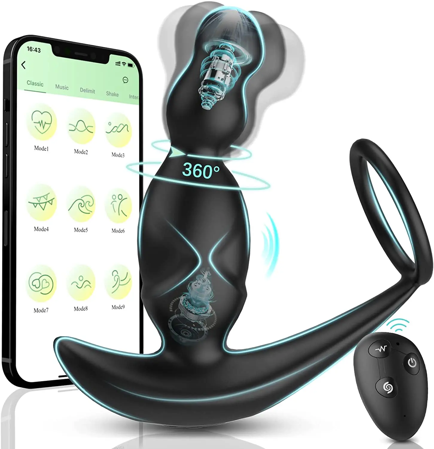 

Gelugee App Anal Plug Vibrator Sex Toys For Men Prostate Massager 360-degree Rotational Stimulation Male Buttplug With Cock Ring