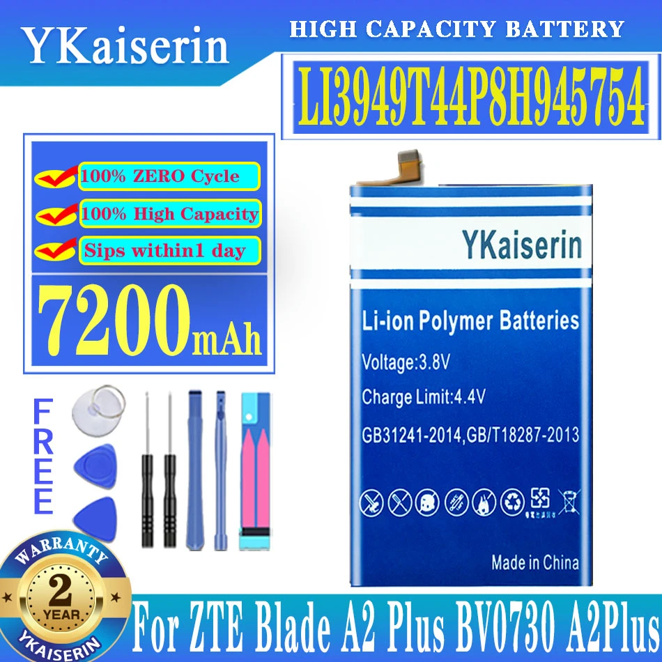 

Original YKaiserin 7200mAh Li3949T44P8h945754 Battery For ZTE Blade A2 Plus BV0730 A2Plus A610 Plus A6 10 Plus Battery