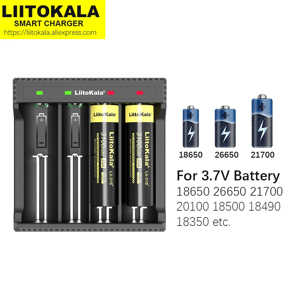 

Liitokala Lii-PD4 Lii-PD2 LCD 3.7V/1.2V NiMH 18650 18350 18500 21700 20700 26650 14500 16340 Recharge Lithium Battery Charger