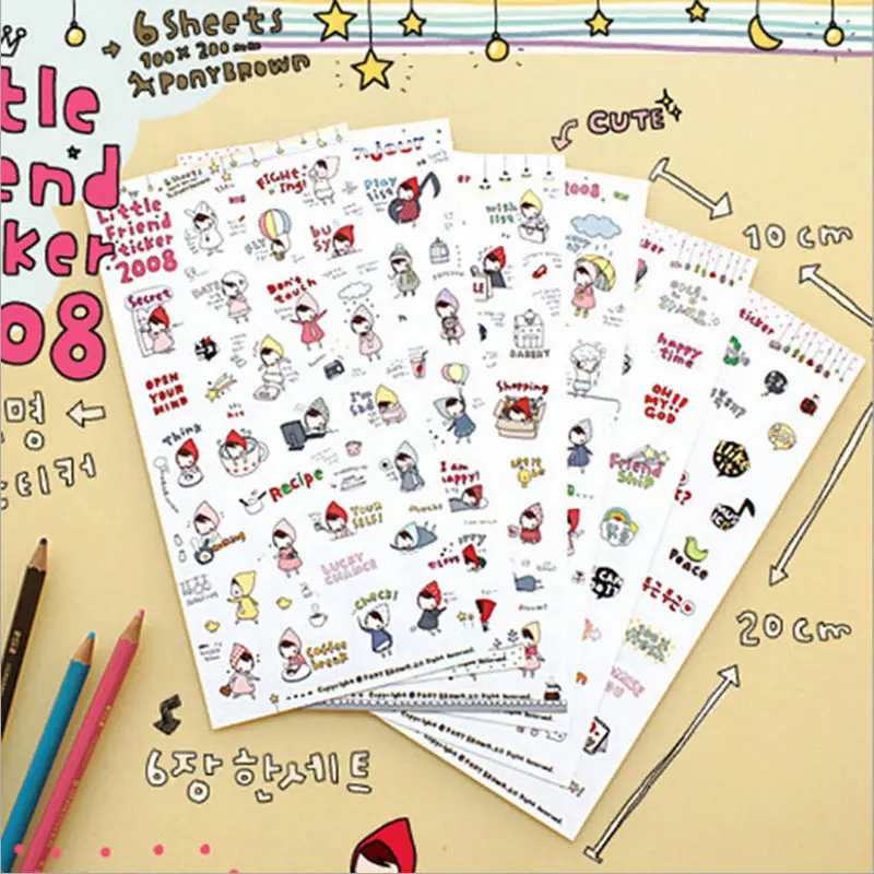 New 6 sheets/set DIY Cute Cartoon My little friend Paper Sticker for Scrapbooking Diary Kawaii Planner Memo Sticker Stationery
New 6 sheets/set DIY Cute Cartoon My little friend Paper Sticker for Scrapbooking Diary Kawaii Planner Memo Sticker Stationery