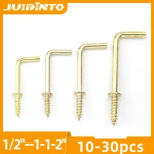JUIDINTO 10-30pcs Gold L Shape Right Angle Screw Hooks 1/2