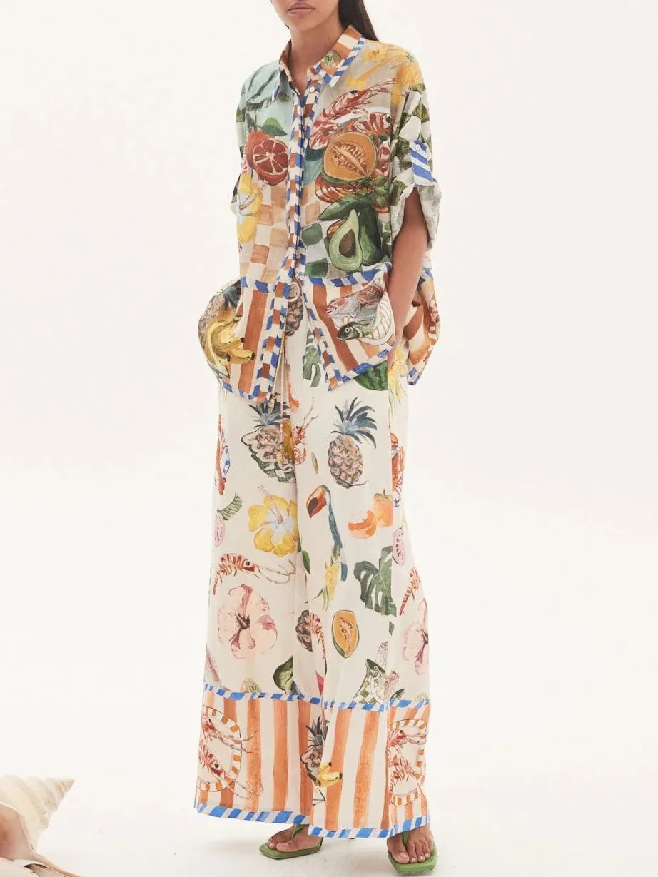 2023 Women Food Print Elastic Waist Long Pants or Short Sleeve Turn Down Collar Shirt 
2023 Women Food Print Elastic Waist Long Pants or Short Sleeve Turn Down Collar Shirt