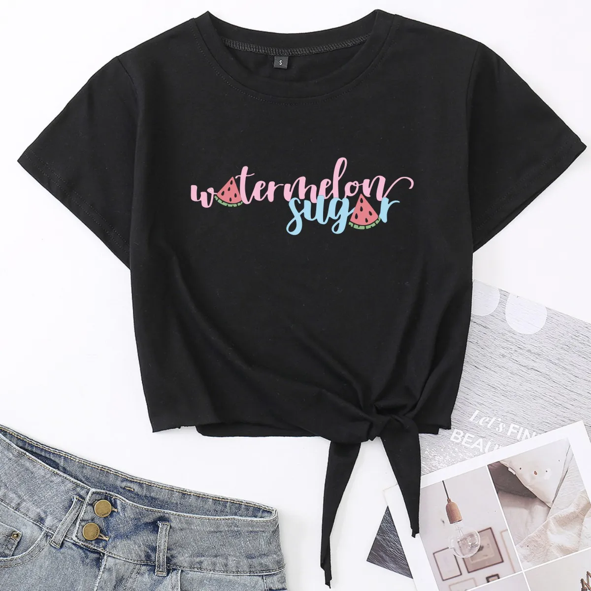 Sweet Watermelon Sugar Fruit Knotted Crop Top Shirt Women's Summer Short Sleeve Cotton T-Shirt Cropped Tops with Front Tie Knot
Sweet Watermelon Sugar Fruit Knotted Crop Top Shirt Women's Summer Short Sleeve Cotton T-Shirt Cropped Tops with Front Tie Knot