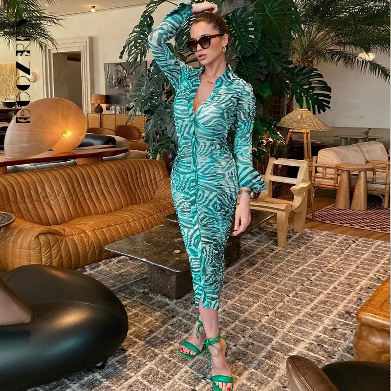BoozRey Women Elegant Long Sleeve Printed Bodycon Streetwear Green Midi Dress 2022 Autumn Clothes Wholesale Items for Business
BoozRey Women Elegant Long Sleeve Printed Bodycon Streetwear Green Midi Dress 2022 Autumn Clothes Wholesale Items for Business