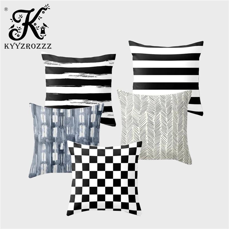 

Geometric Cushion Cover Black and White Striped Polka Dot Dacron Printed Home Car Sofa Art Deco Pillowcase Funda Cojin 45 * 45