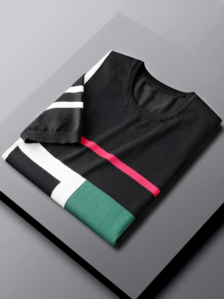 2022 Summer Men's Thin Short Sleeve Ice Silk Knitted T Shirt Vintage Striped Slim O-neck T-shirts Fashion Casual Tee Tops S40
2022 Summer Men's Thin Short Sleeve Ice Silk Knitted T Shirt Vintage Striped Slim O-neck T-shirts Fashion Casual Tee Tops S40
