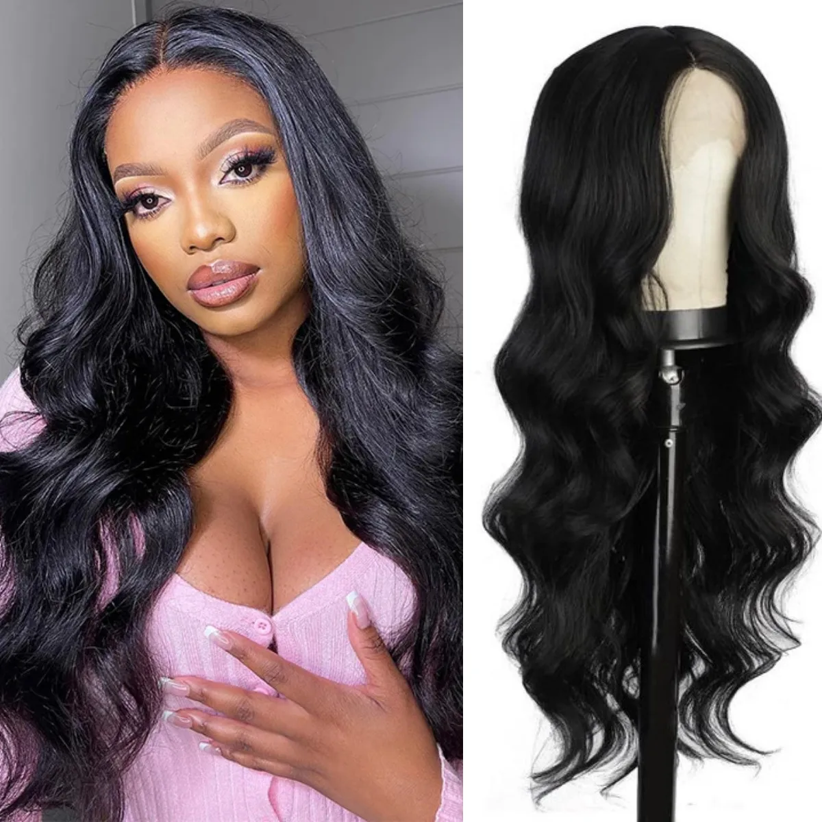 Glueless Hairline With Baby Hair Wig Black Body Wave Wig Synthetic Lace Front Wigs For Women Heat Resistant Fiber
Glueless Hairline With Baby Hair Wig Black Body Wave Wig Synthetic Lace Front Wigs For Women Heat Resistant Fiber