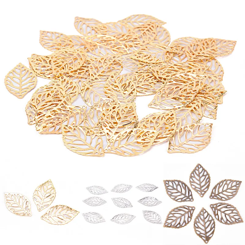 

50PCS Craft Hollow Leaves Pendant Gold Charm Filigree Jewelry Making Plated Vintage DIY Pendant Necklace Jewelry Making