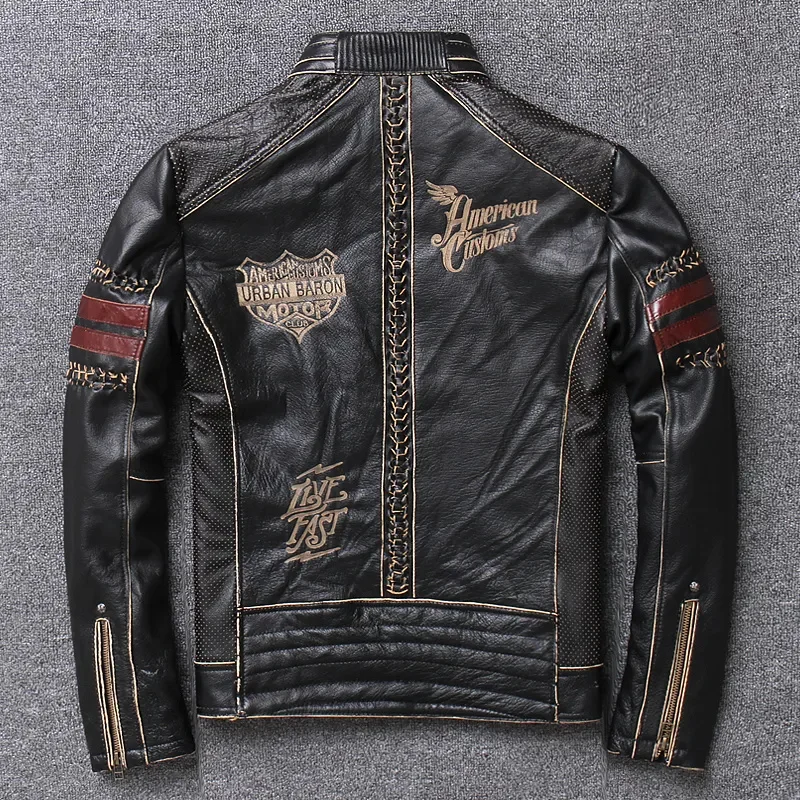 DHL Free Shipping Motorcycle Biker Genuine Cowhide Men's Black Slim Leather Jacket Male Vintage Coat 
DHL Free Shipping Motorcycle Biker Genuine Cowhide Men's Black Slim Leather Jacket Male Vintage Coat