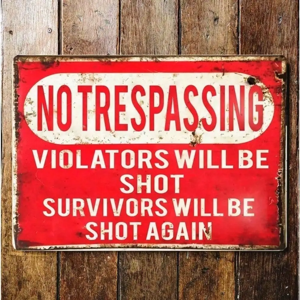 Винтажная металлическая табличка "No Trespassing"
Винтажная металлическая табличка "No Trespassing"