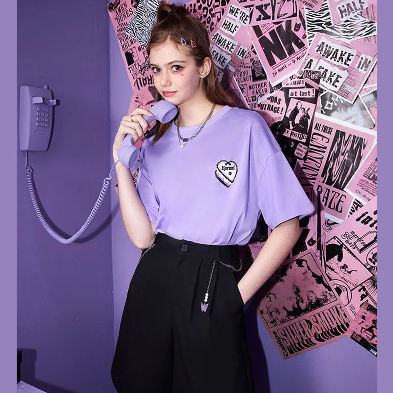 Kawaii Sanrio Clothes Kuromi Women's Clothing T-shirt Cute Beauty Summer Cartoon Simple Loose Short Sleeve Half-sleeved Girl Top
Kawaii Sanrio Clothes Kuromi Women's Clothing T-shirt Cute Beauty Summer Cartoon Simple Loose Short Sleeve Half-sleeved Girl Top