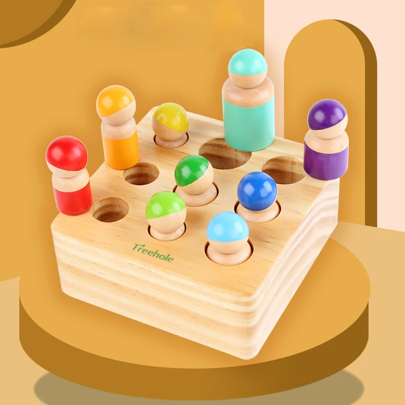 

Wooden Rainbow Blocks Montessori Toy Socket Villain Cylinder Children Kindergarten Early Education Toys Gift -40