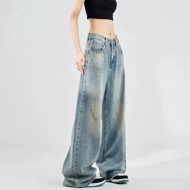 WCFCX STUDI Y2k Style High Street Wide-Leg Women's Denim Pants Vintage Doodle Design Chic Jeans Baggy Harajuku Women's Clothing 
WCFCX STUDI Y2k Style High Street Wide-Leg Women's Denim Pants Vintage Doodle Design Chic Jeans Baggy Harajuku Women's Clothing