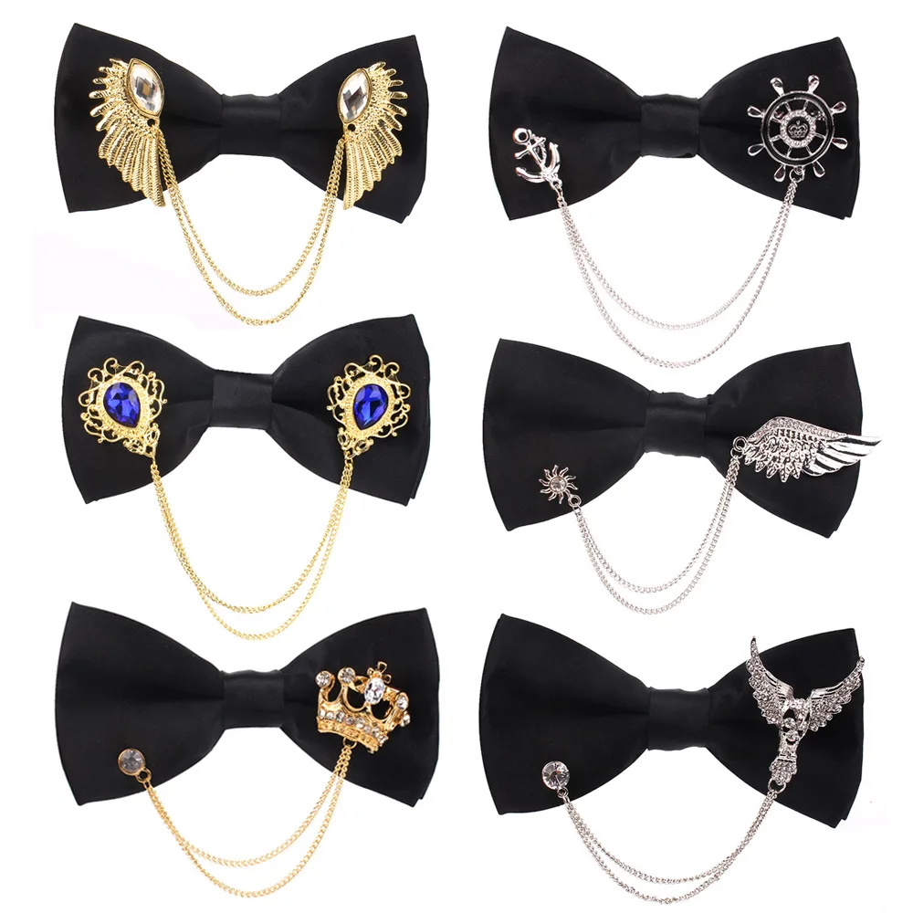 Korean Fashion Black Fabric Bow Tie Necktie Crystal Tassel Brooches for Men Wedding Party Business Jewelry Accessories
Korean Fashion Black Fabric Bow Tie Necktie Crystal Tassel Brooches for Men Wedding Party Business Jewelry Accessories