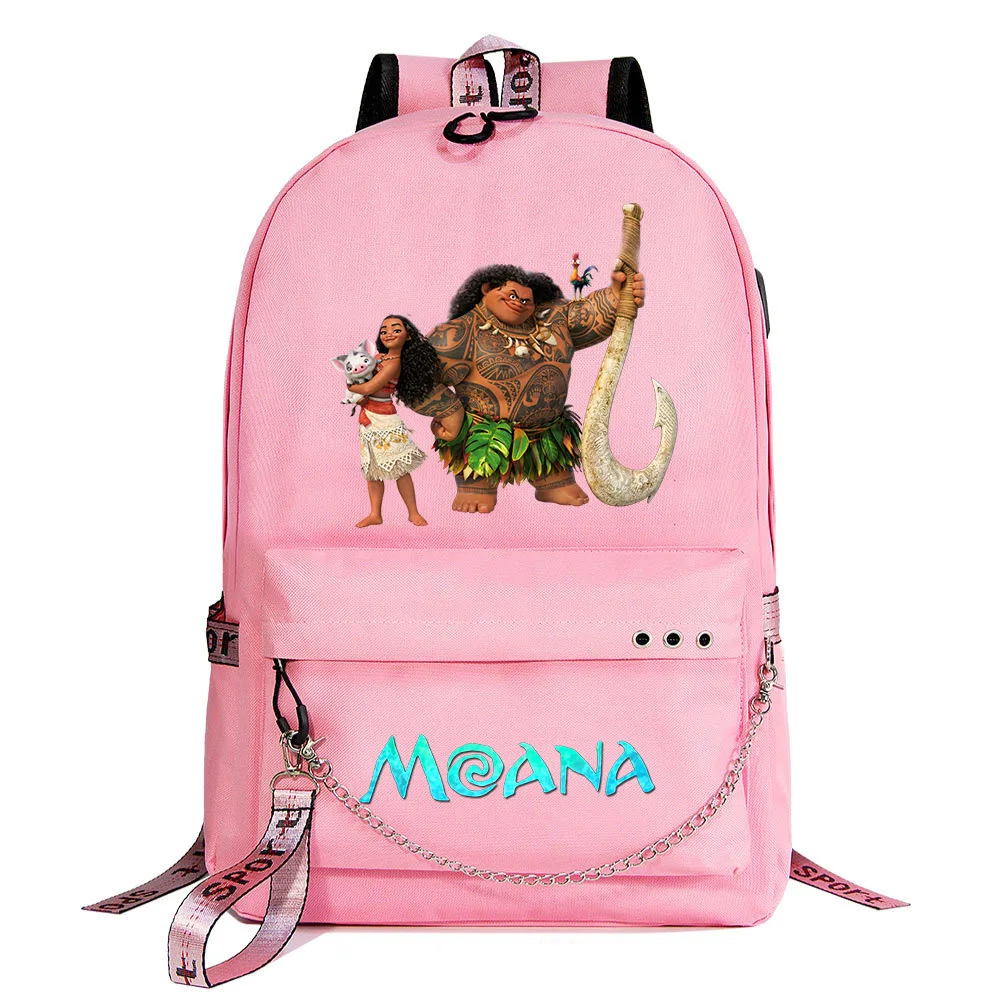 

Disney Moana USB Backpack School Bag Laptop Rucksack Women Men Backbag Travel Daypacks Chain Backpack Mochilas