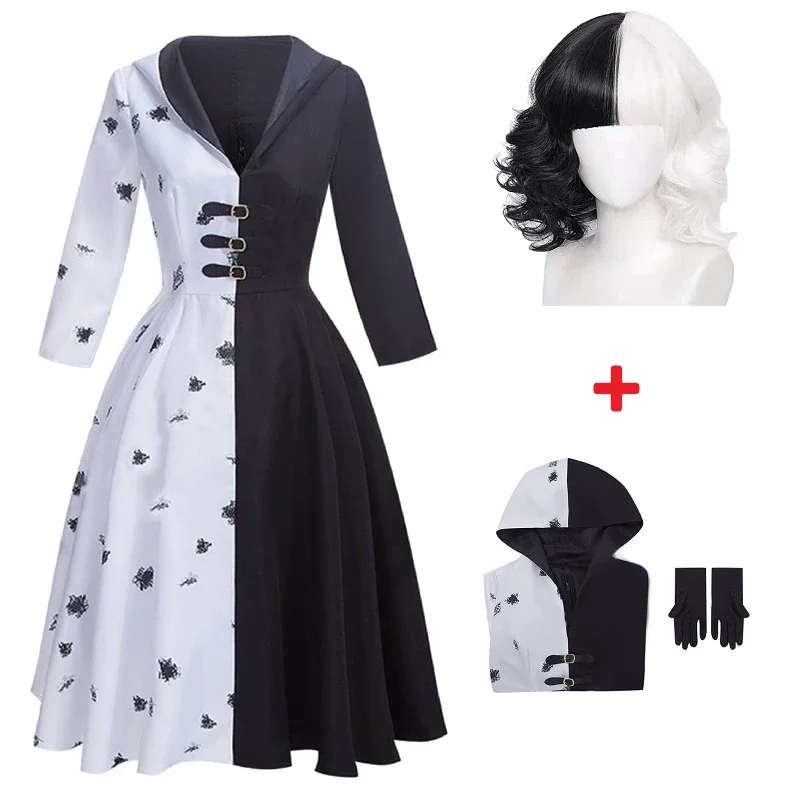 Cruella De Vil Cosplay Costume 2 Styles Women Gown Black White Maid Dress with Gloves Hoodie Skirt Wigs Outfits Halloween Party
Cruella De Vil Cosplay Costume 2 Styles Women Gown Black White Maid Dress with Gloves Hoodie Skirt Wigs Outfits Halloween Party