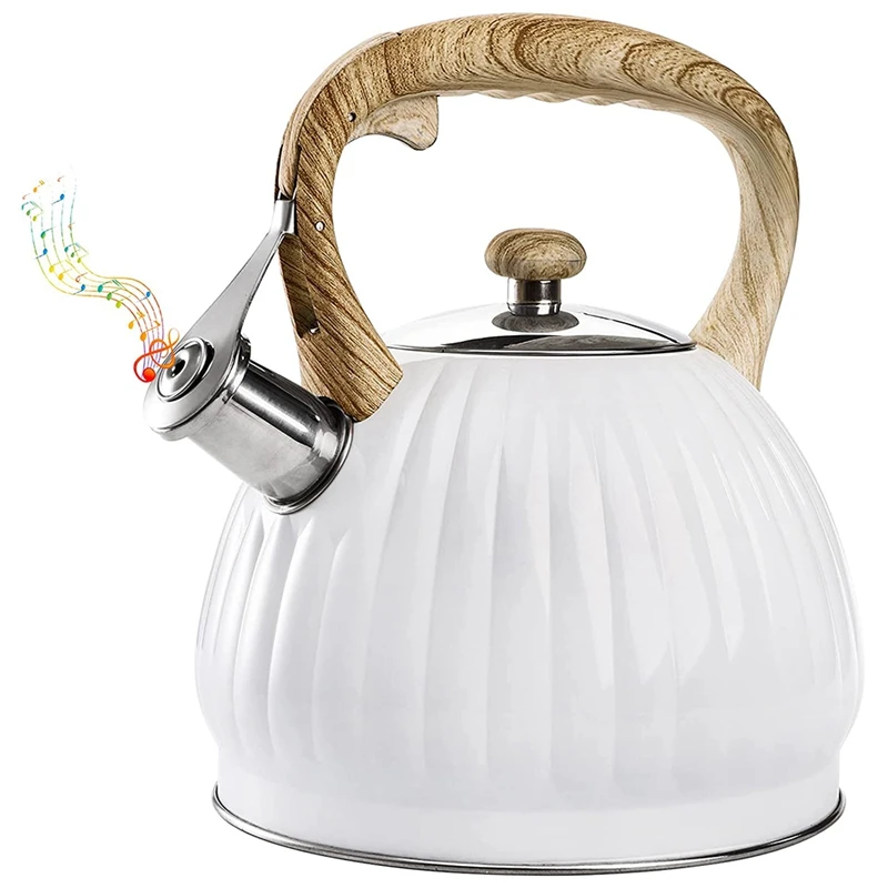 

3. Чайный чайник 5 л для плиты, чайник из нержавеющей стали со свистком и деревянной ручкой, чайник в форме белой тыквы