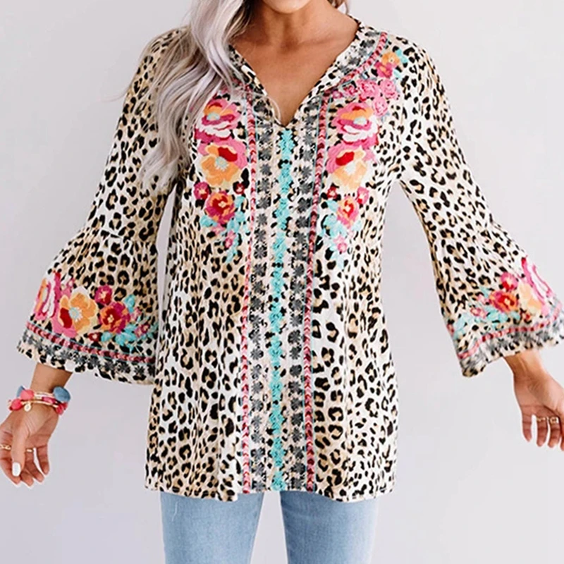 Leopard Womens Blouses Vintage Print Flare Sleeve V-neck Loose Tops 2023 Summer New Shirts Lugentolo
Leopard Womens Blouses Vintage Print Flare Sleeve V-neck Loose Tops 2023 Summer New Shirts Lugentolo