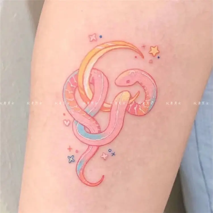 

Цветные наклейки-татуировки в виде Луны и змеи для женщин, Сексуальная Татуировка на руку, водостойкие стойкие Временные татуировки, Мультяшные виперы для девочек, искусственная татуировка
