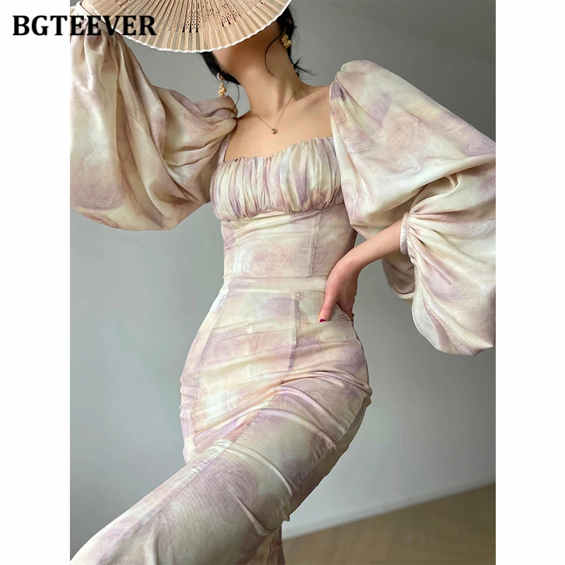 Юбка BGTEEVER женская с квадратным вырезом, комплект из 2 предметов, топ с рукавами-фонариками и облегающая юбка-годе с завышенной талией, весна-лето