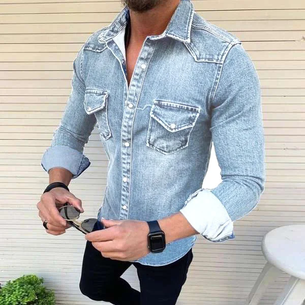 Cowboy Men Shirt New Vintage Tops European And American Simple Long-sleeved Denim Shirts Fashion Plus Size Clothing
Cowboy Men Shirt New Vintage Tops European And American Simple Long-sleeved Denim Shirts Fashion Plus Size Clothing