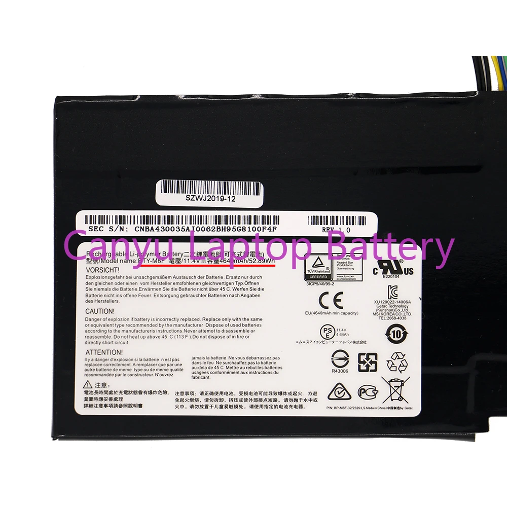 

BTY-M6F Аккумулятор для ноутбука MSI GS60 2PL 2QE 6QE 6QC MS-16H2 2PE MS-16H4 2QC 2QD 6QC-257XCN Series 11,4 V 52.89Wh 4640mAh