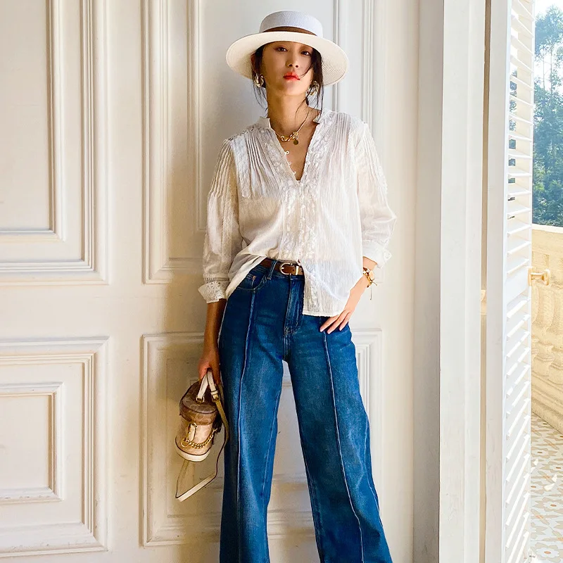 100% Cotton Lace White Blusas Women Hollow Out Long Sleeve Buttons French Shirts Vintage V Neck Design See Through Top Blouses
100% Cotton Lace White Blusas Women Hollow Out Long Sleeve Buttons French Shirts Vintage V Neck Design See Through Top Blouses