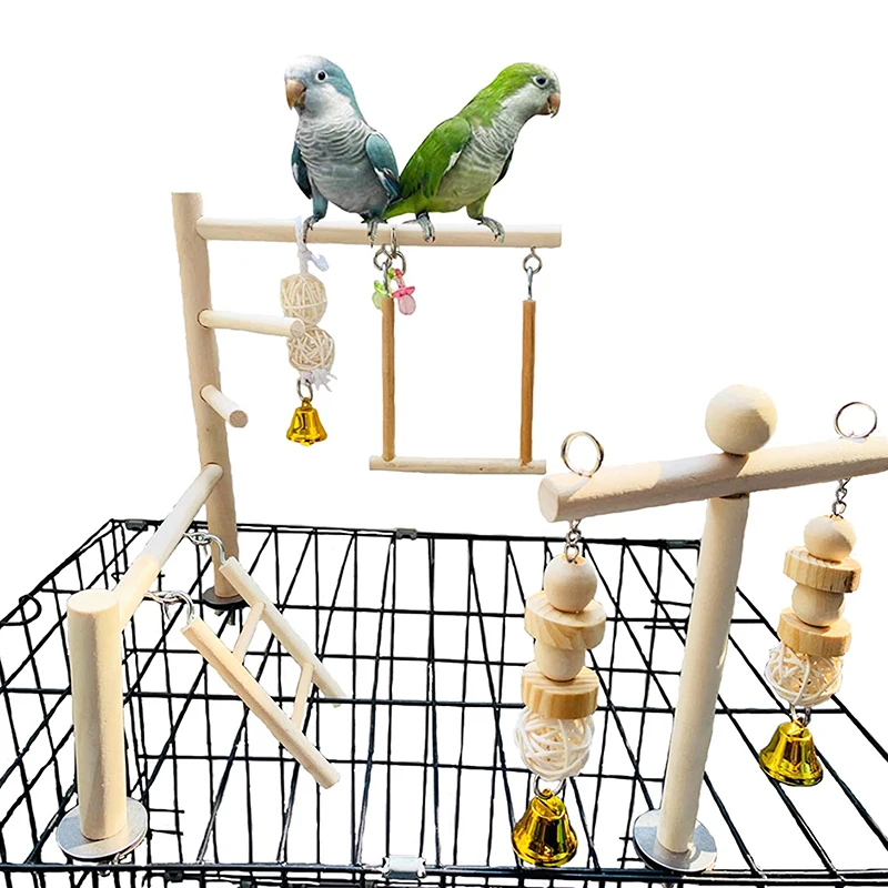 

Parrot Playground Parakeet Perches Outside Cage Bird Climbing Ladder Swing Toy Natural Wood Cockatiel Play Gyms Stand Perches