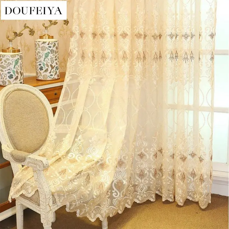 European Style Embroidered Curtains for Living Room Bedroom Dining LuxuryTulle Sheer Voile Golden Lace Bottom Window Drape
European Style Embroidered Curtains for Living Room Bedroom Dining LuxuryTulle Sheer Voile Golden Lace Bottom Window Drape