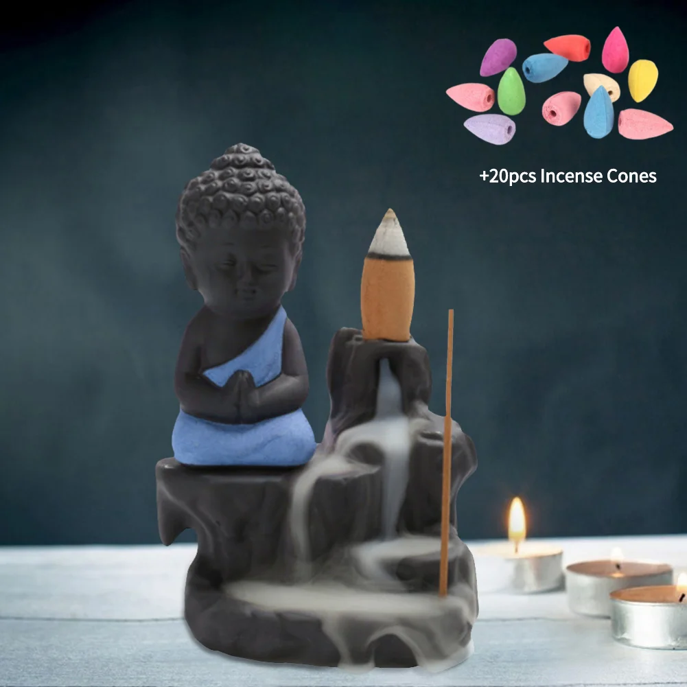 

Zen Buddha Hand Incense Burners Backflow Incense Burner Holder Lotus Home Decor Joss Stick Aroma Tower Censer With 20PCS Cones