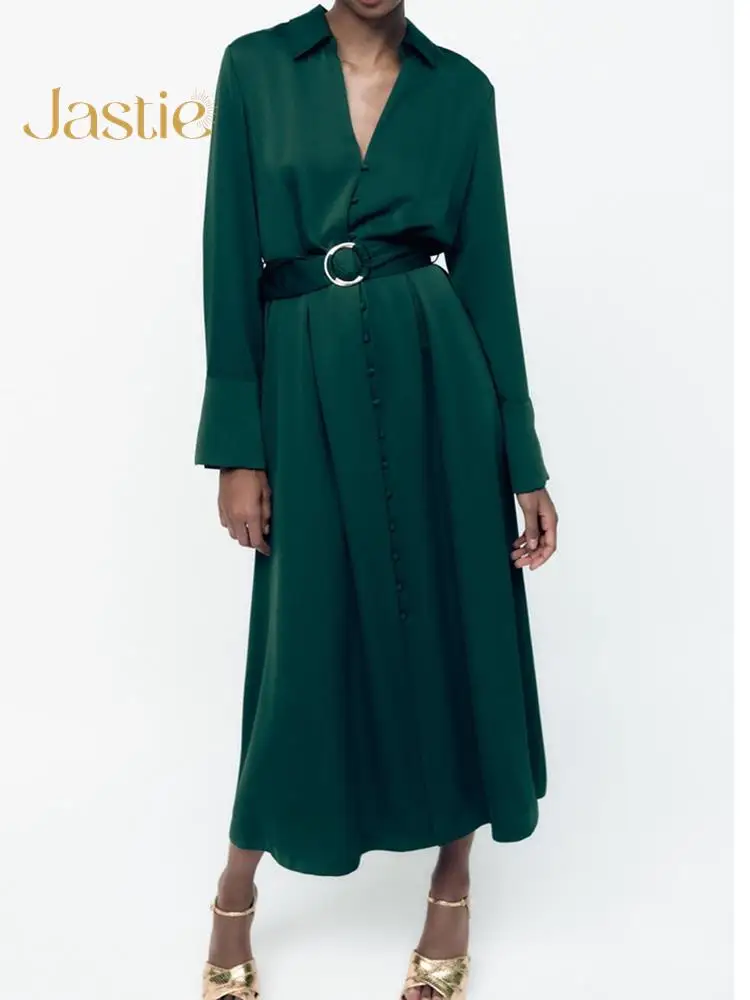 Jastie Spring Women Elegant Party Dress Long Sleeve V-neck Office Ladies Midi Dresses Fashion Single Buttons Belt Loose Vestidos
Jastie Spring Women Elegant Party Dress Long Sleeve V-neck Office Ladies Midi Dresses Fashion Single Buttons Belt Loose Vestidos