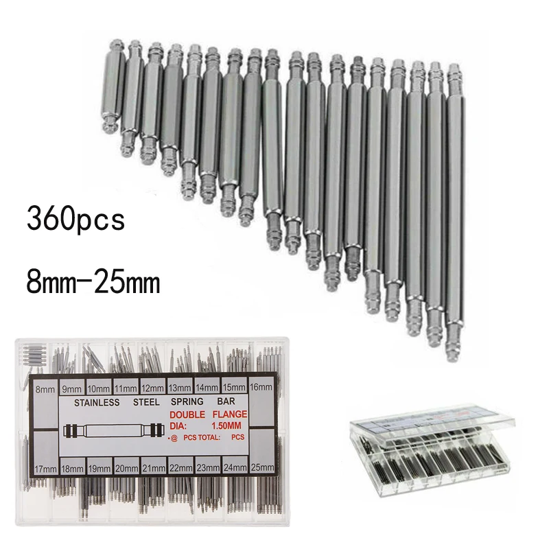 8mm-25mm assortment 360x Watchmakers Watch Spring Bars Strap Link Pins Stainless Steel Repair Kit Tool
8mm-25mm assortment 360x Watchmakers Watch Spring Bars Strap Link Pins Stainless Steel Repair Kit Tool