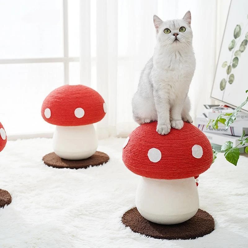 

Red Mushroom Cat Climbing Frame Cute Cats Sisal Grinding Claws Cat Climbing Post Vertical Cat Scratching Board Cat Tree Cat Toys