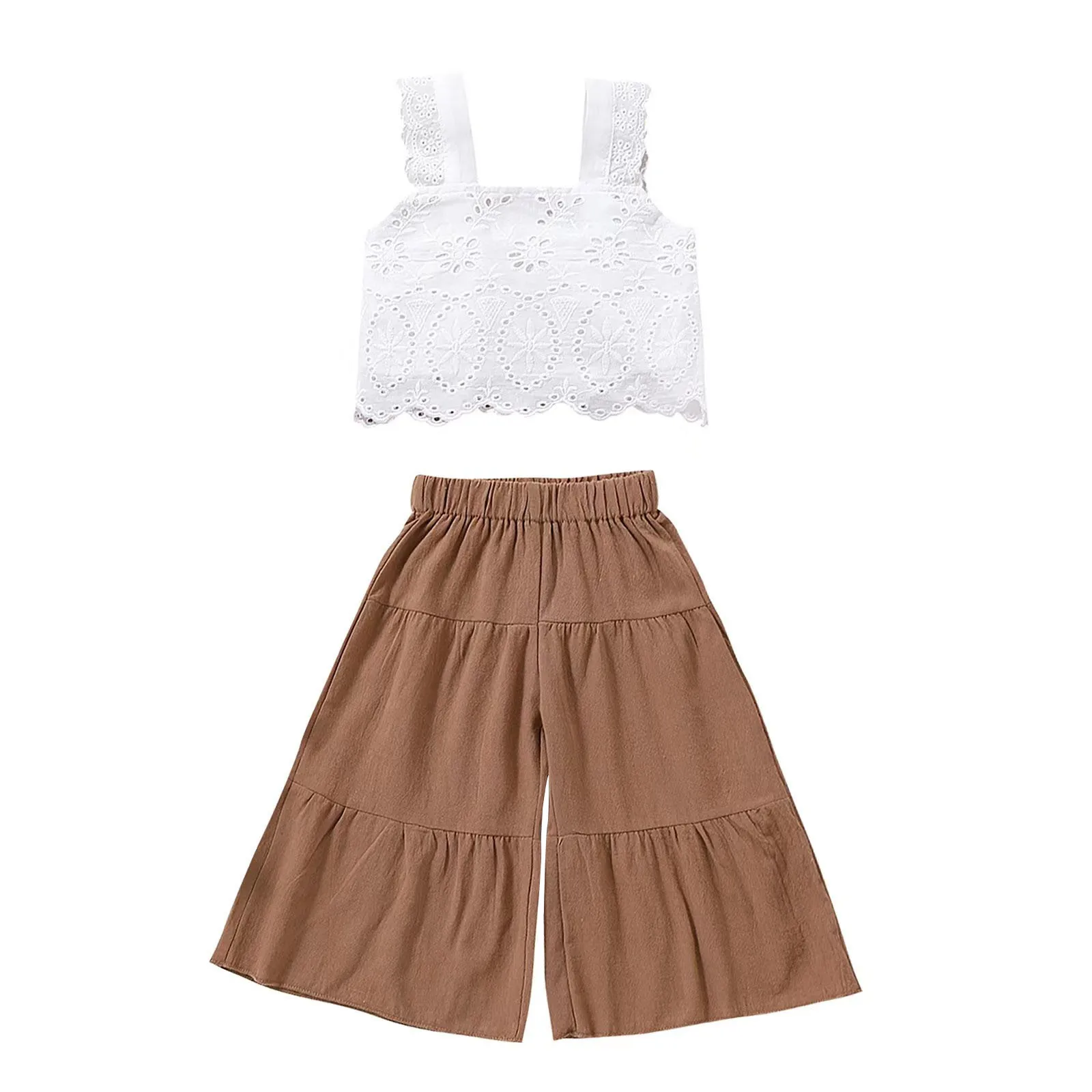 Kid Girl Two Piece Outfits Set Summer Sleeveless Crop Tops Elastic Waist Solid Color Flared Pants Fashion Set
Kid Girl Two Piece Outfits Set Summer Sleeveless Crop Tops Elastic Waist Solid Color Flared Pants Fashion Set