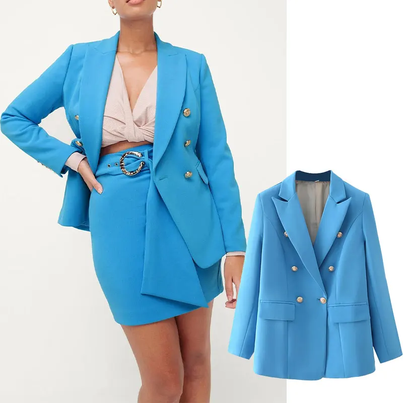 Za 2022 Women Blazer Fashion Metal Double Breasted Casual Blazer Coat Woman Office Vintage Outerwear Chic Slim Tops Women's coat
Za 2022 Women Blazer Fashion Metal Double Breasted Casual Blazer Coat Woman Office Vintage Outerwear Chic Slim Tops Women's coat