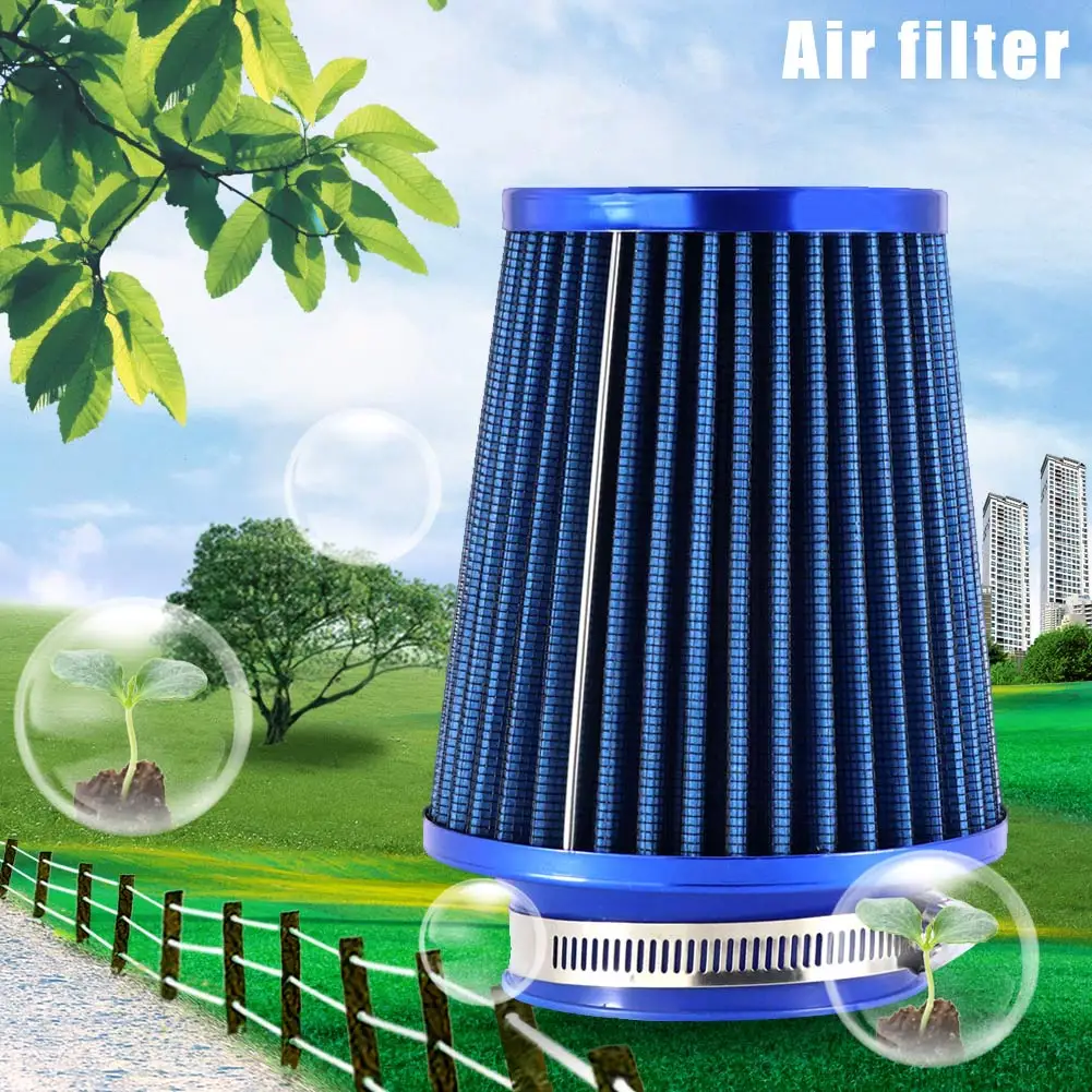 

76mm Cars Air Filter Round Tapered Blue Universal Auto Cold Air Intake TD326