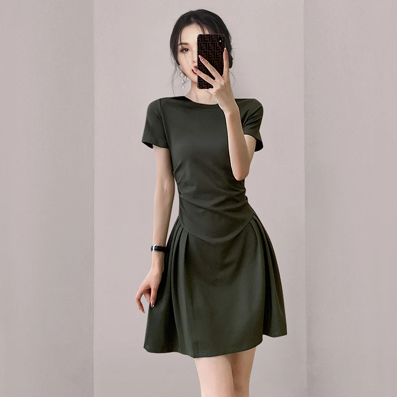 COIGARSAM Elegant Dresses Women 2022 Office Lady Short Sleeve Solid O-Neck High Waist Army Green Dress Dropshipping 
COIGARSAM Elegant Dresses Women 2022 Office Lady Short Sleeve Solid O-Neck High Waist Army Green Dress Dropshipping